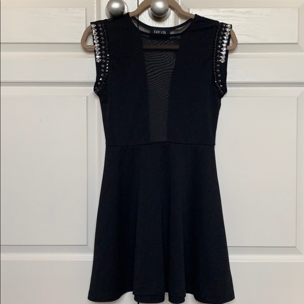 Fabrik black mesh front and back cocktail dress
